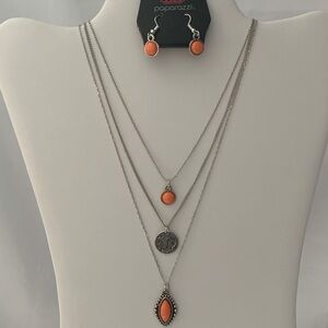 Paparazzi Silver & Orange Earring & Necklace Set